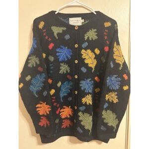 Alpaca Pete's 100% Alpaca wool Knit V-Neck Button Cardigan Sweater Large Floral